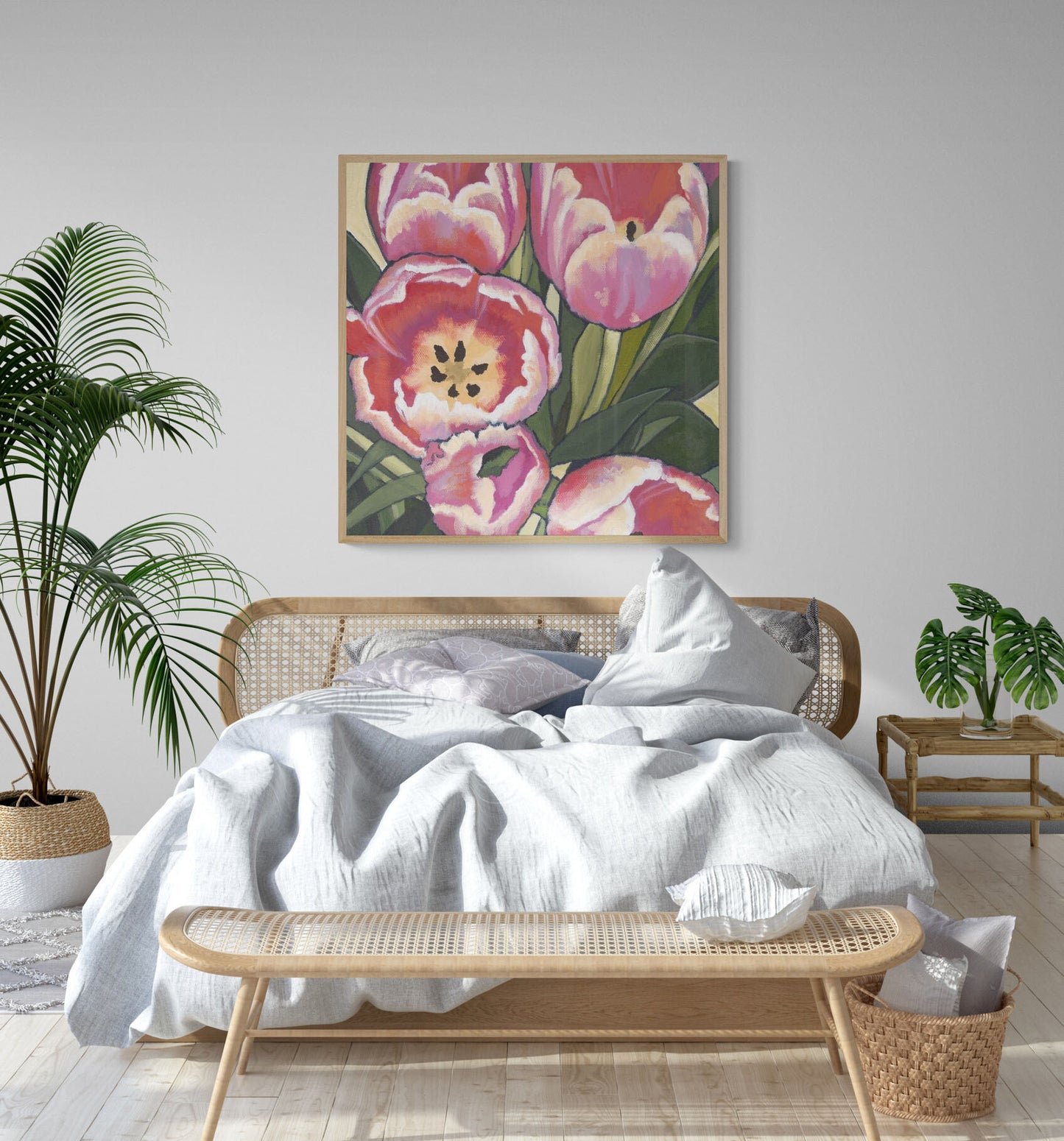 Pink Tulips #1080 Fine Art Stretched Canvas Print - Square Layout, 1.5-Inch Gallery Wrap
