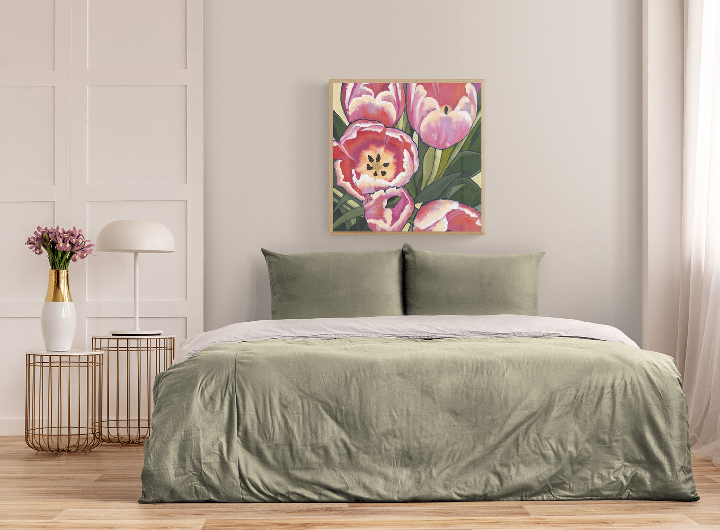 Pink Tulips #1080 Fine Art Stretched Canvas Print - Square Layout, 1.5-Inch Gallery Wrap