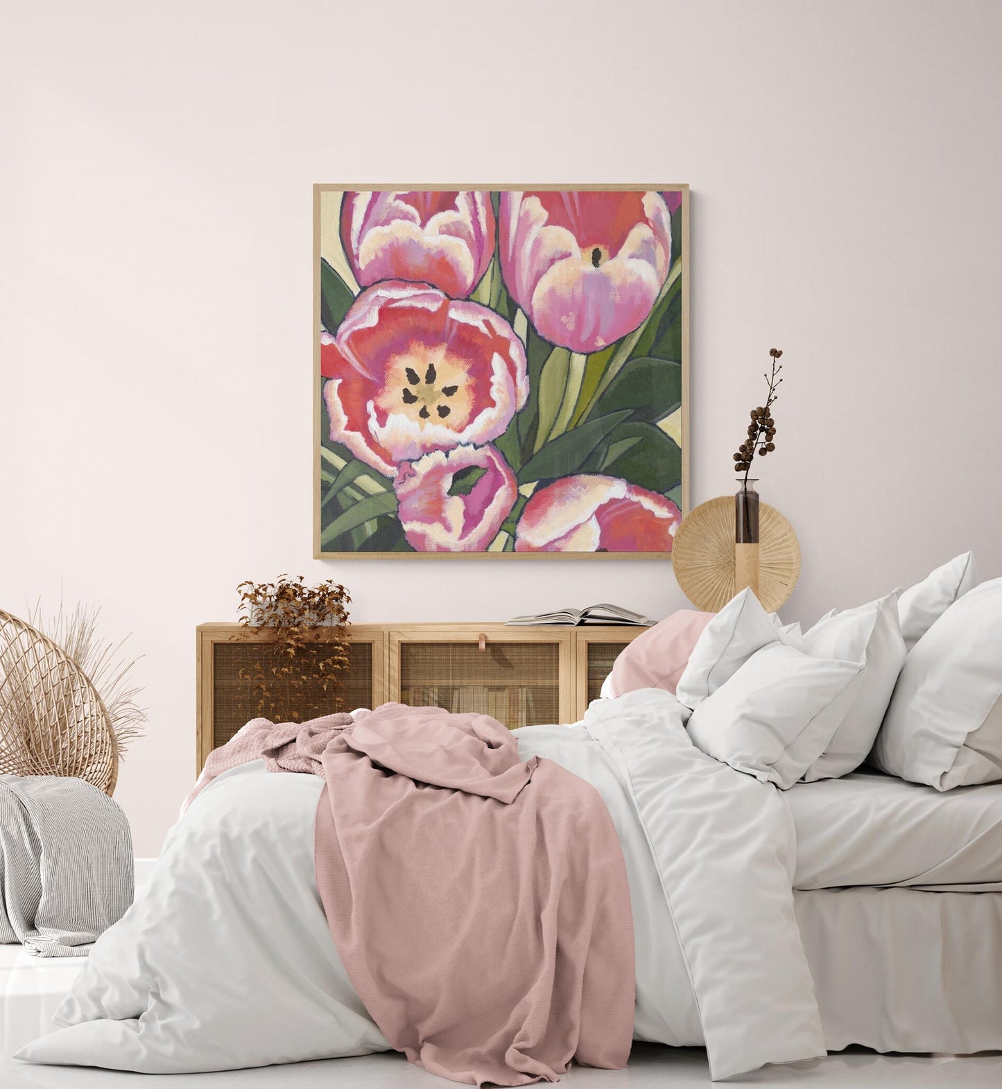 Pink Tulips #1080 Fine Art Stretched Canvas Print - Square Layout, 1.5-Inch Gallery Wrap