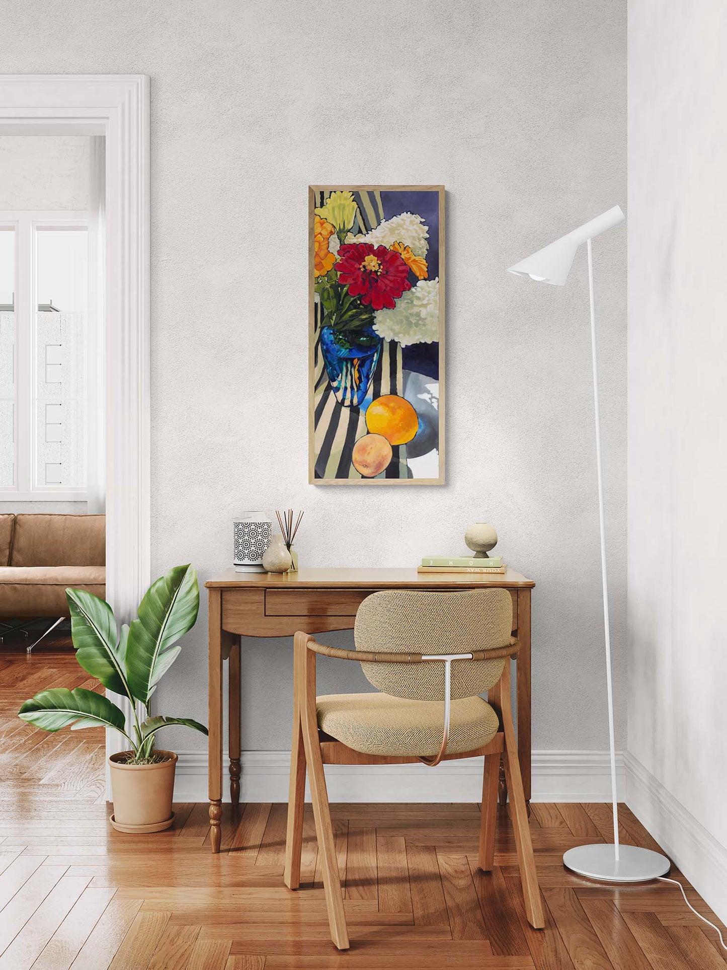 Hydrangeas & Zinnias #1030-001 Fine Art Stretched Canvas Print - Tall Vertical Layout, 1.5-Inch Gallery Wrap