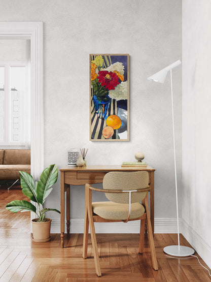 Hydrangeas & Zinnias #1030-001 Fine Art Stretched Canvas Print - Tall Vertical Layout, 1.5-Inch Gallery Wrap