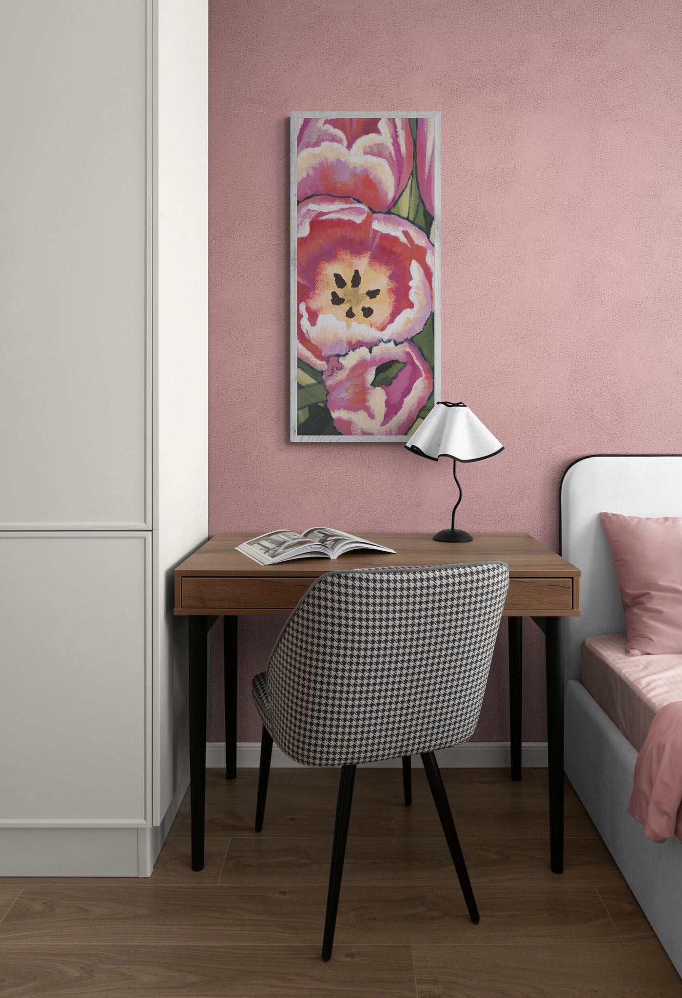 Pink Tulips #1080 Fine Art Stretched Canvas Print - Tall Vertical Layout, 1.5-Inch Gallery Wrap