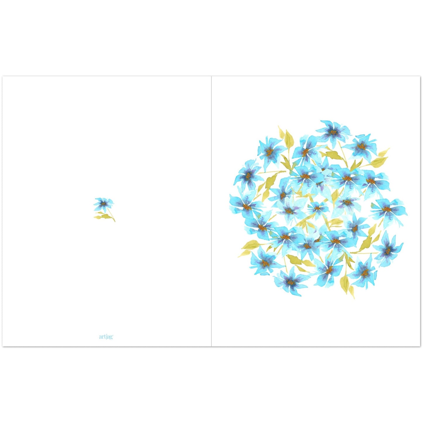 Cerulean Bloom — Fine Art Watercolor Note Cards with Blue Circular Mandala Design, Blank Inside, Pack of 10 with Envelopes #NCNA-1432