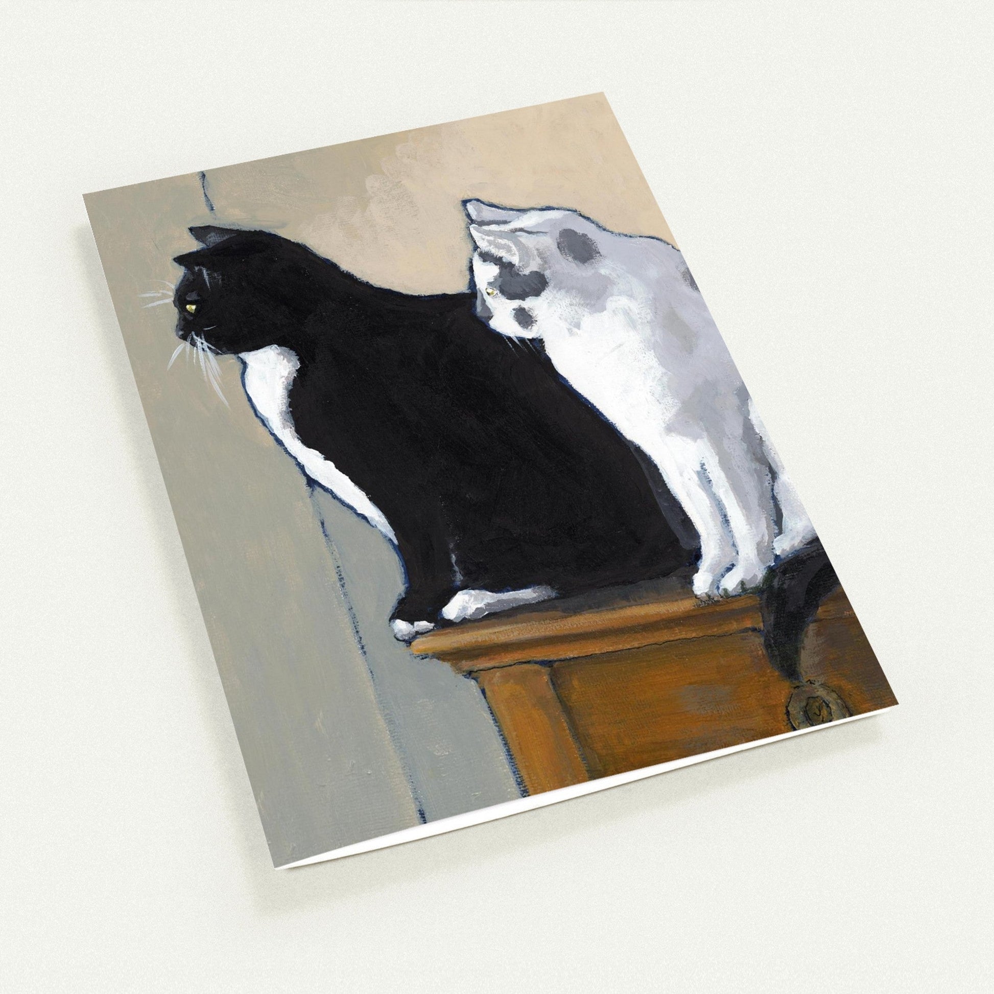 Black Cat White Cat — Fine Art Note Cards with Black & White Design, Blank Inside, Pack of 10 with Envelopes #NCNA-2103