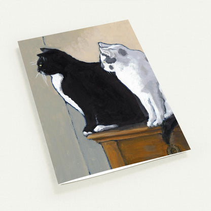 Black Cat White Cat — Fine Art Note Cards with Black & White Design, Blank Inside, Pack of 10 with Envelopes #NCNA-2103