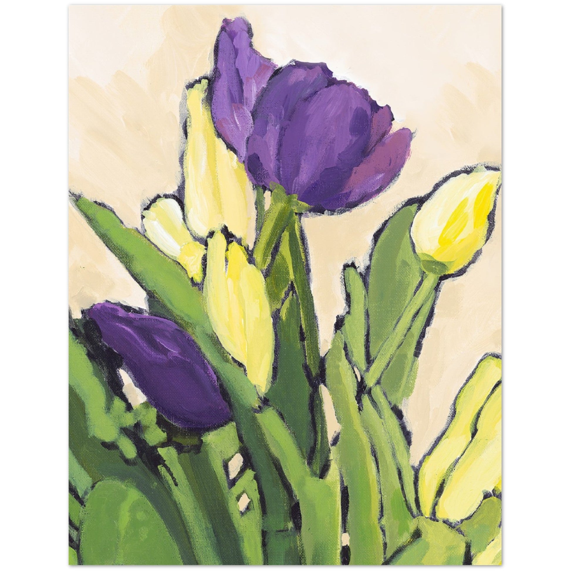 Purple & Yellow Tulips — Fine Art Note Cards with Purple and Yellow Floral Acrylic Print Design, Blank Inside, Pack of 10 with Envelopes #NCNA-1061