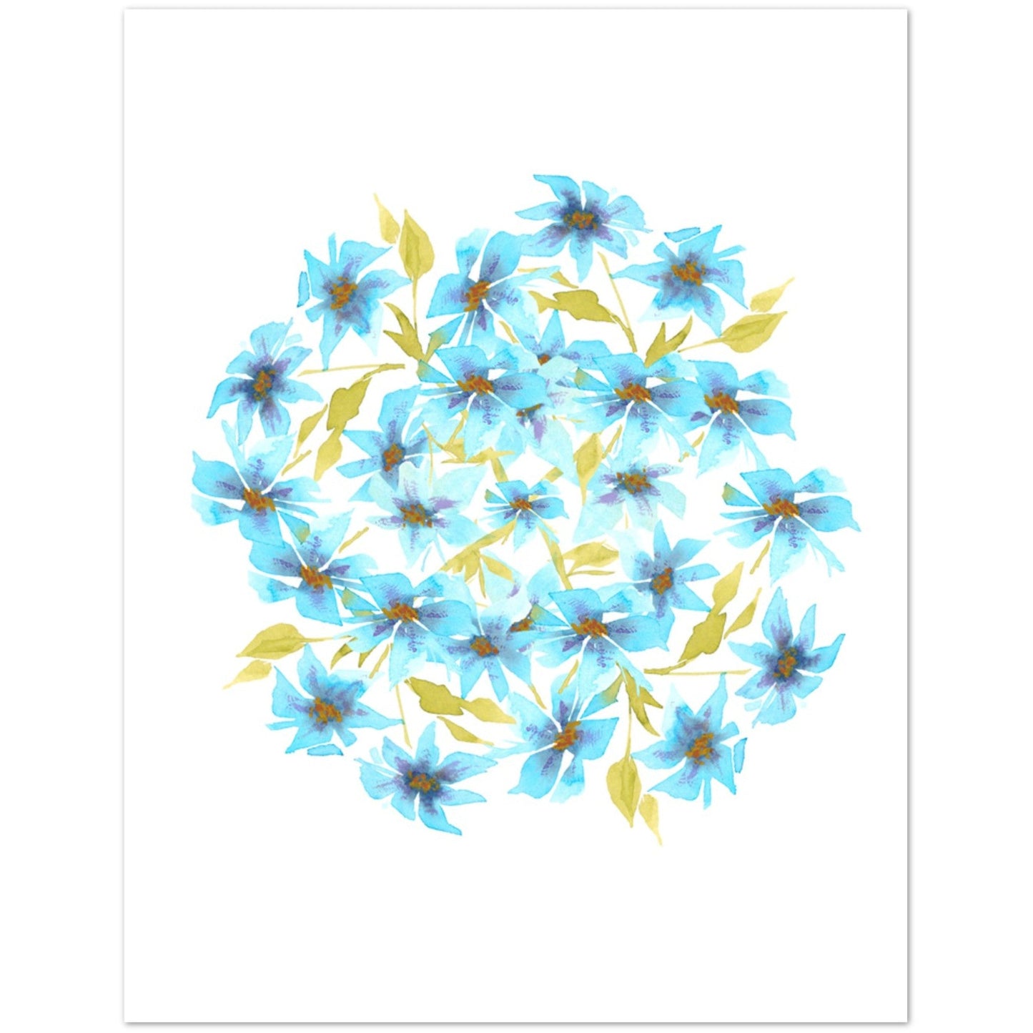 Cerulean Bloom — Fine Art Watercolor Note Cards with Blue Circular Mandala Design, Blank Inside, Pack of 10 with Envelopes #NCNA-1432