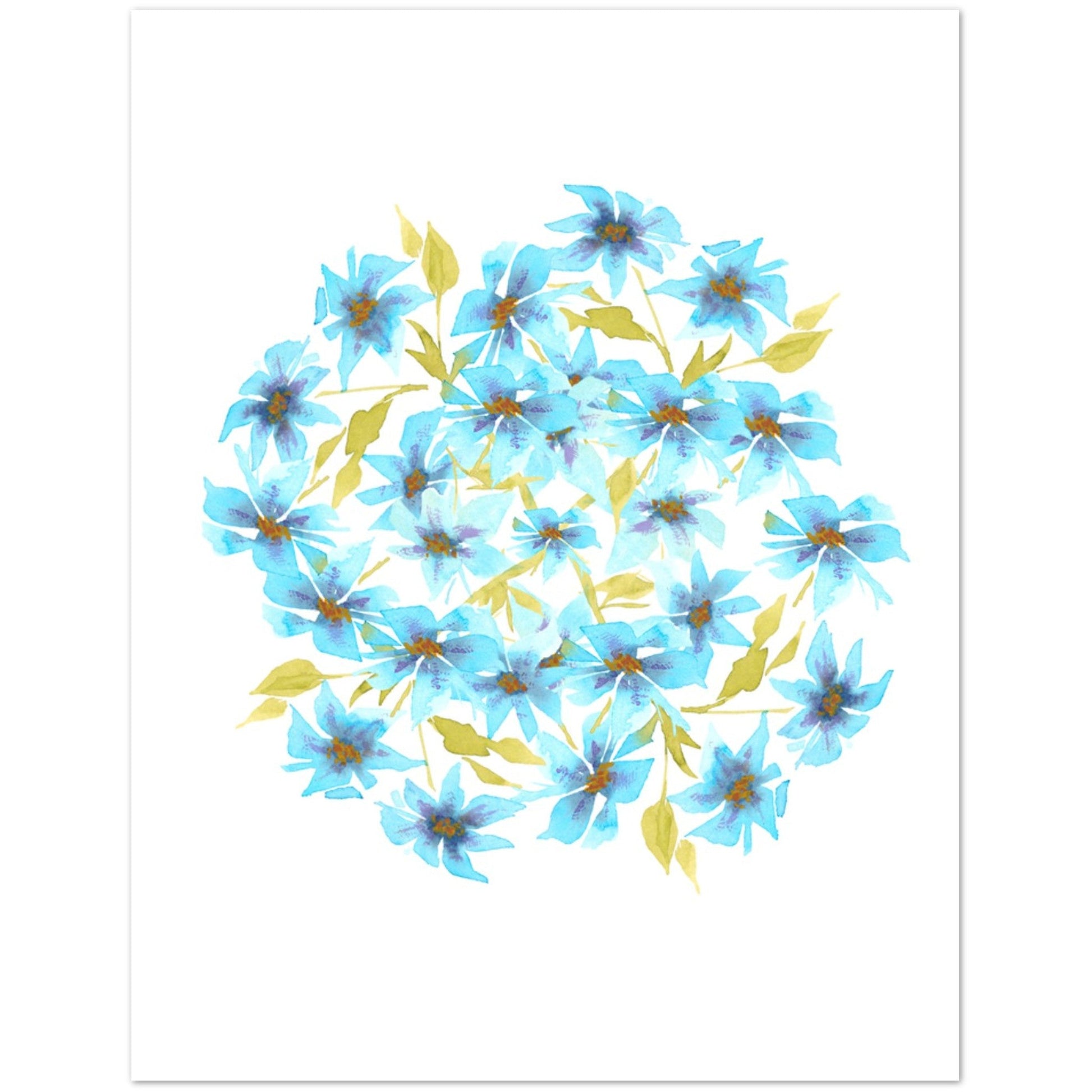 Cerulean Bloom — Fine Art Watercolor Note Cards with Blue Circular Mandala Design, Blank Inside, Pack of 10 with Envelopes #NCNA-1432