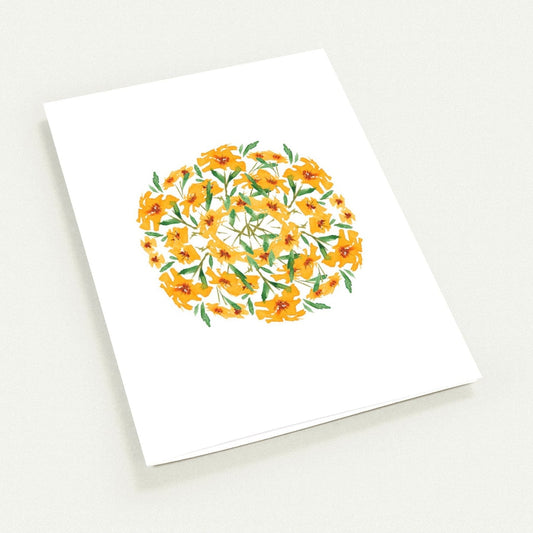 Saffron Garden — Fine Art Watercolor Note Cards with Yellow-Orange Circular Mandala Design, Blank Inside, Pack of 10 with Envelopes #NCNA-1312
