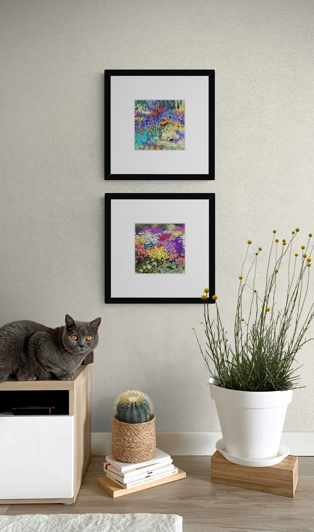 Floral Garden #1381 Framed Fine Art Print - Square Layout with Faux Mat Board