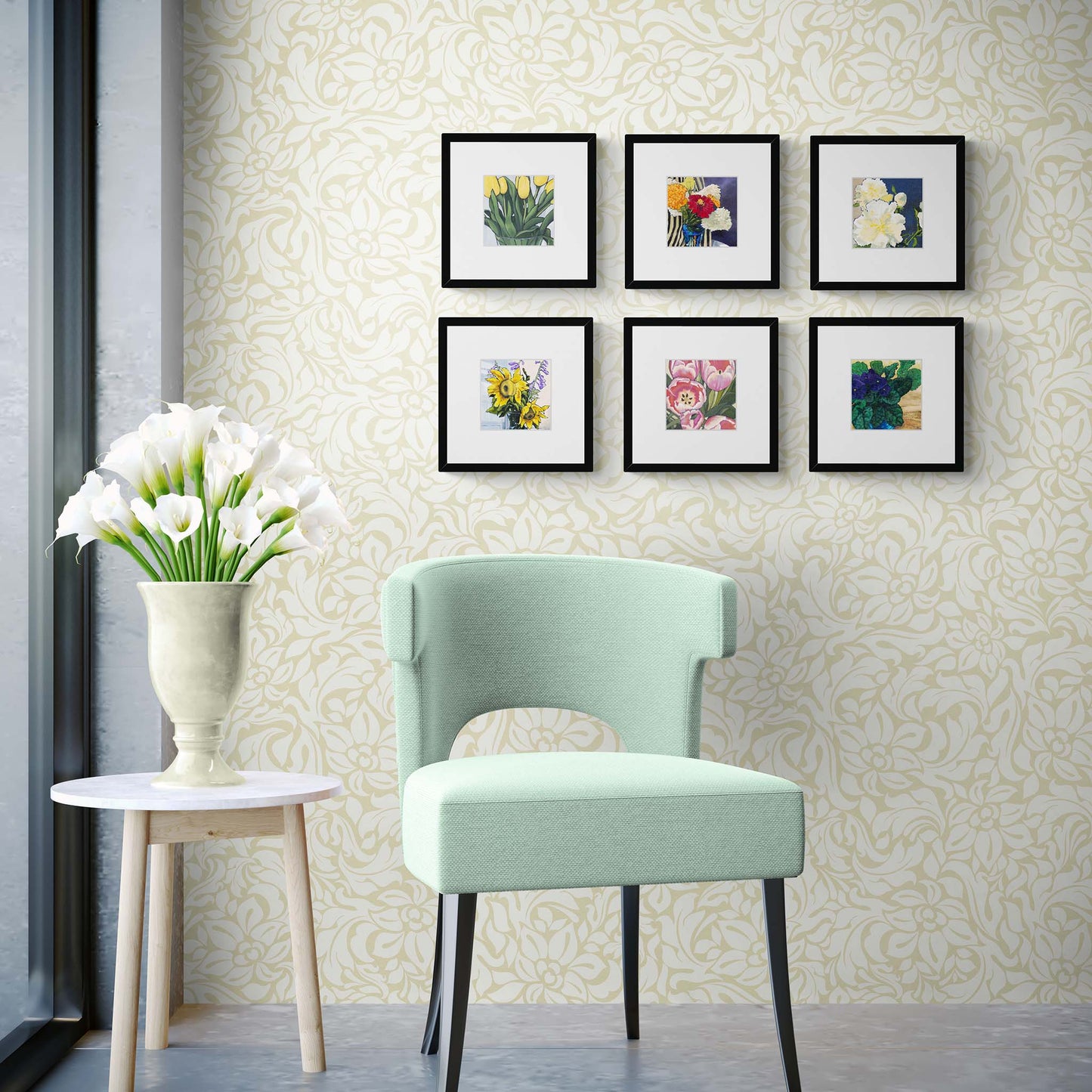 African Violets #1090 Framed Fine Art Print - African Violets Design, Square Layout with Faux Mat Board