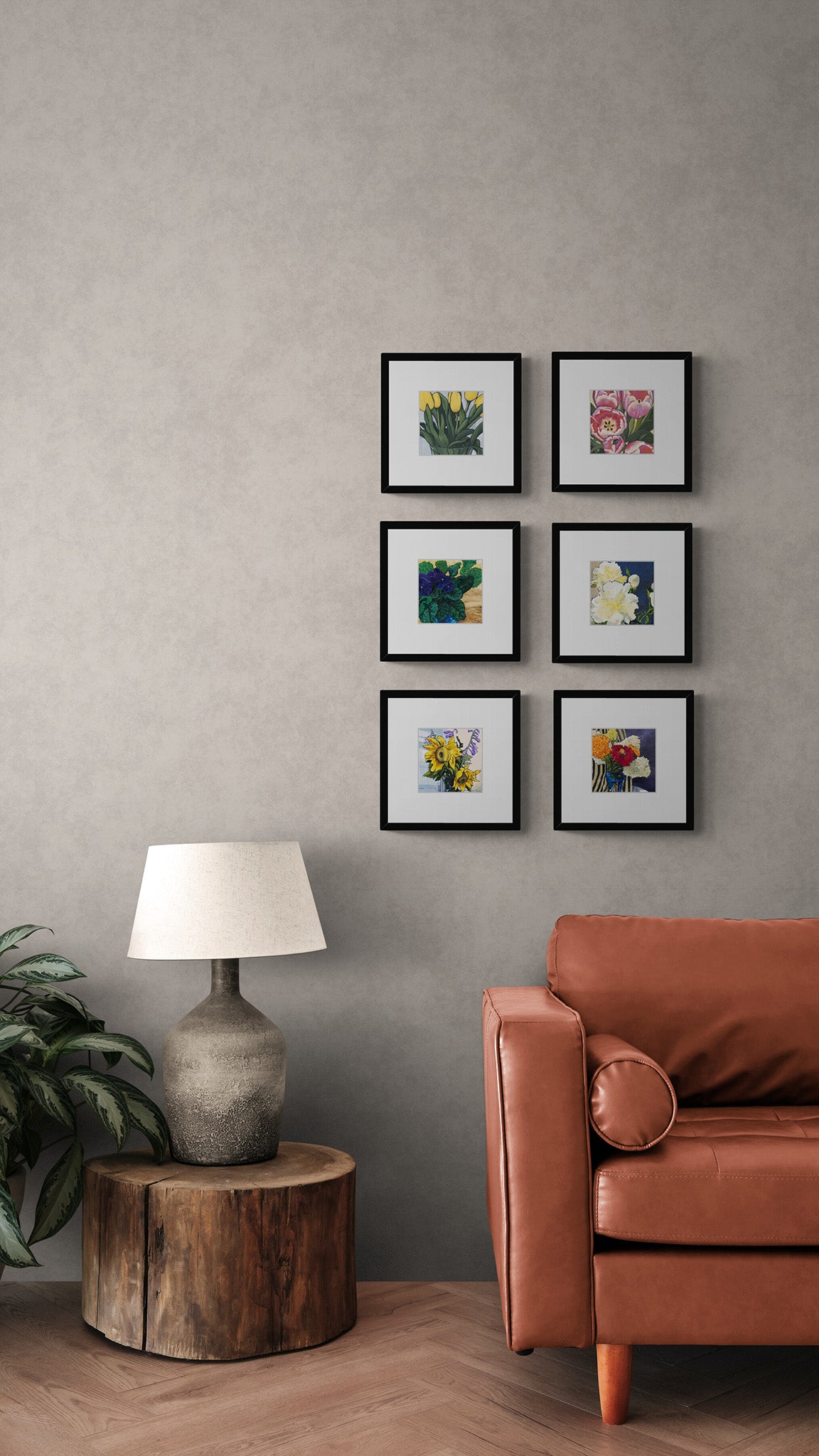 African Violets #1090 Framed Fine Art Print - African Violets Design, Square Layout with Faux Mat Board