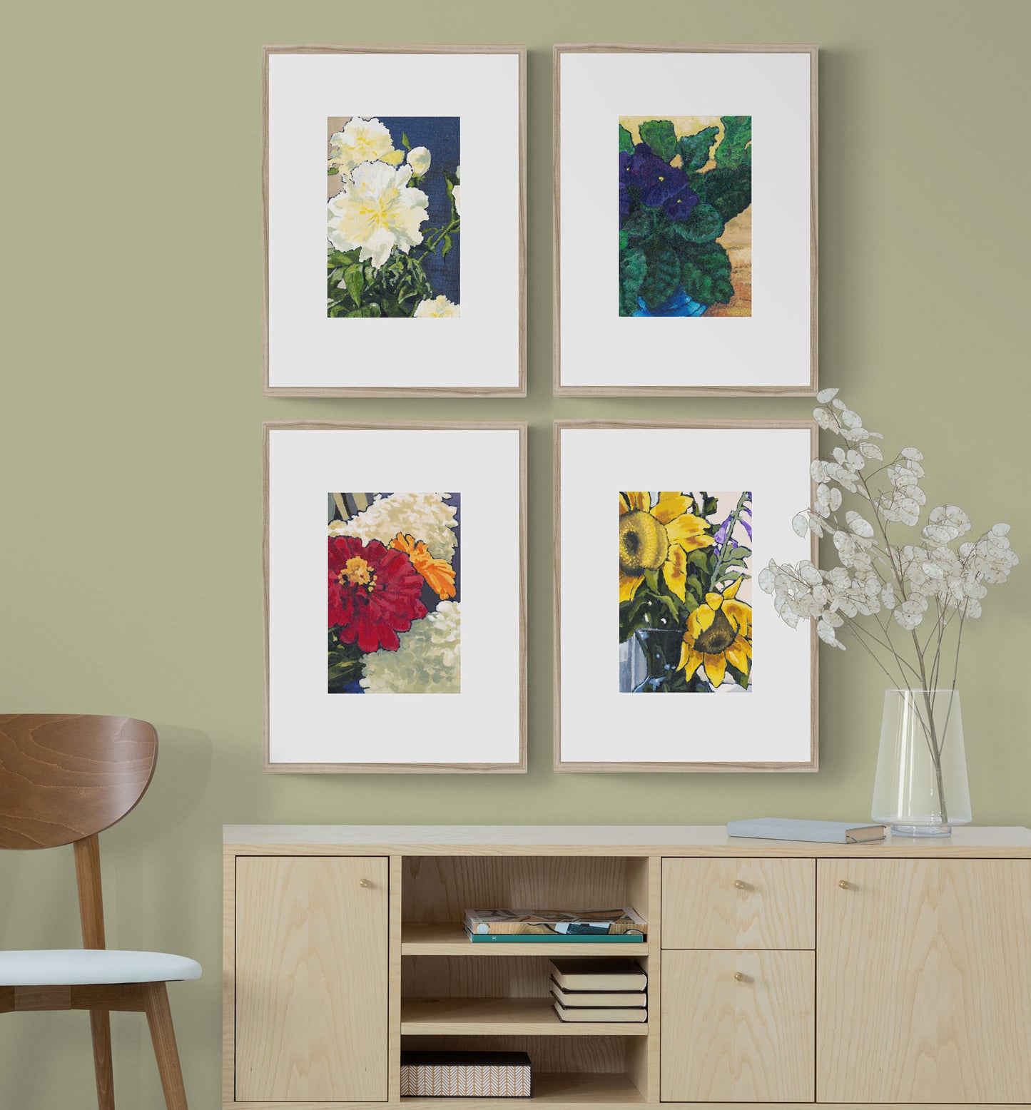 Pink Tulips #1080 Framed Fine Art Print - Tulips Design, Vertical Layout with Faux Mat Board