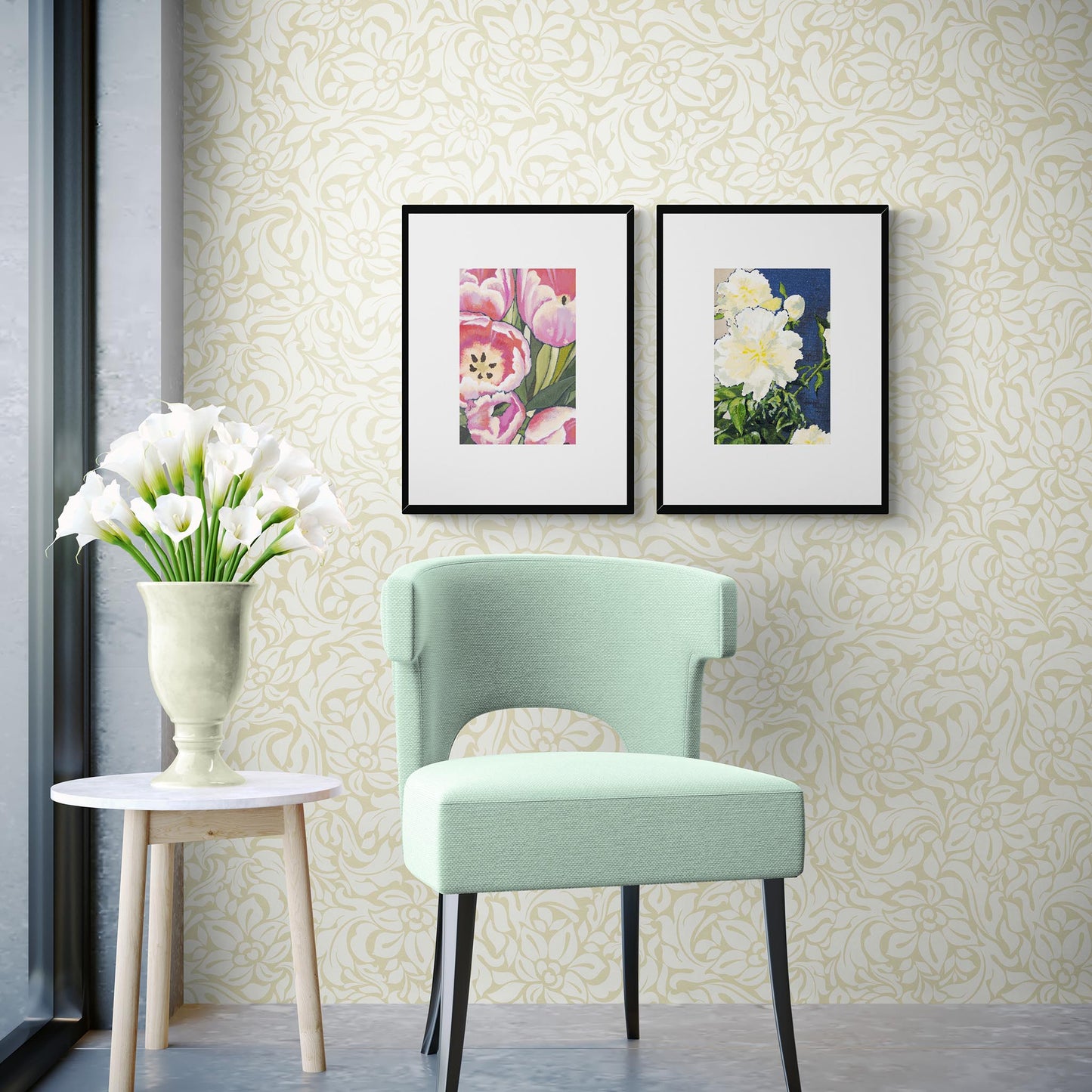 Pink Tulips #1080 Framed Fine Art Print - Tulips Design, Vertical Layout with Faux Mat Board