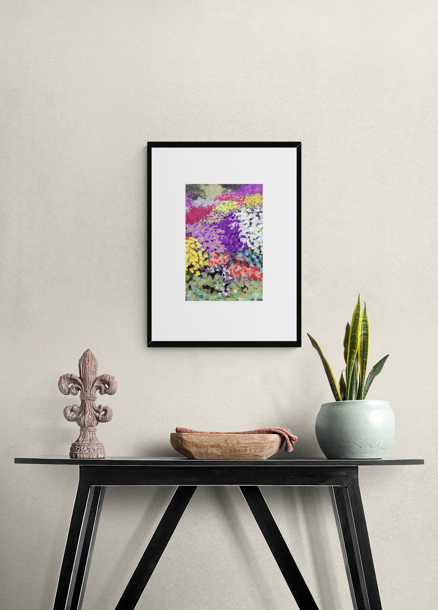 Floral Garden #1381-003 Framed Fine Art Print - Vertical Layout with Faux Mat Board