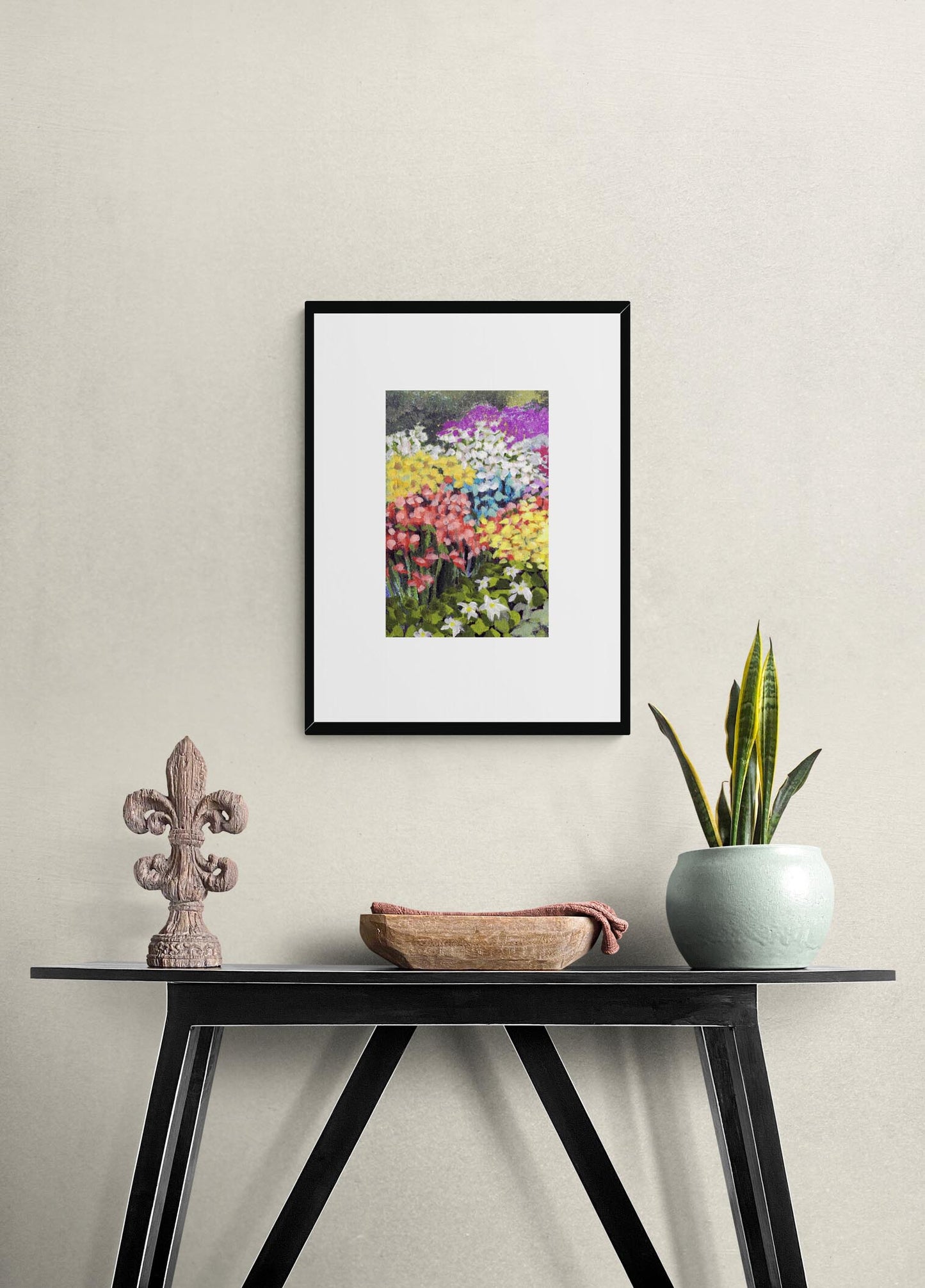 Floral Garden #1381-001 Framed Fine Art Print - Vertical Layout with Faux Mat Board