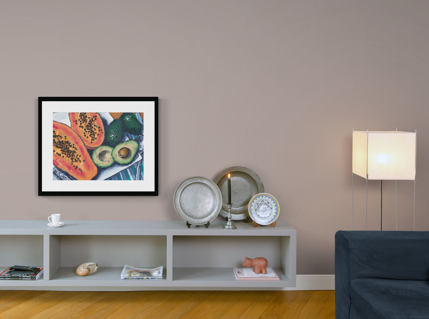 Papaya & Avocados #2105 Framed Fine Art Print - Horizontal 2-Inch Premium Gallery Matting