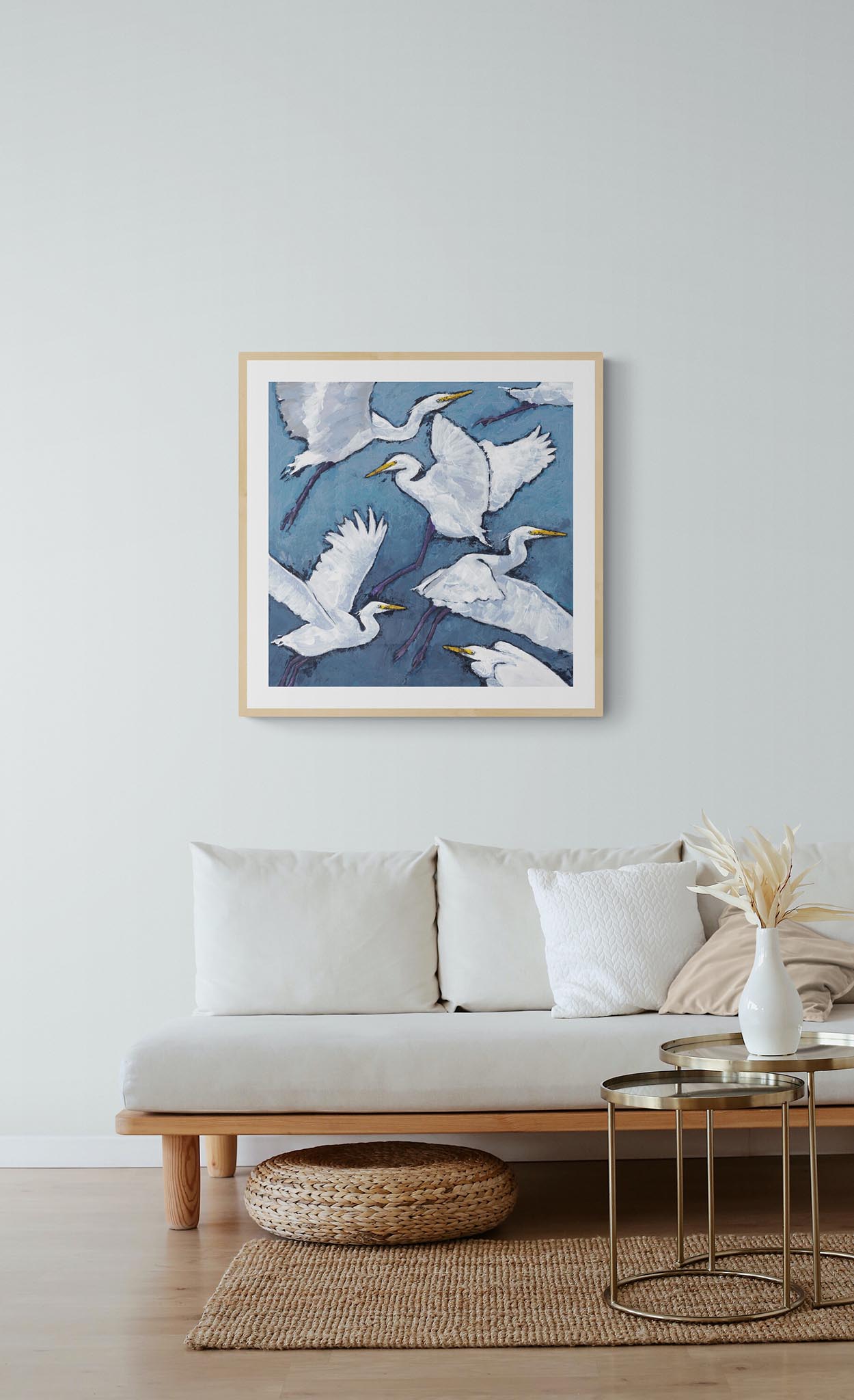 White Herons #1020-001 Framed Fine Art Print - White Herons Design, Square 2-Inch Premium Gallery Matting