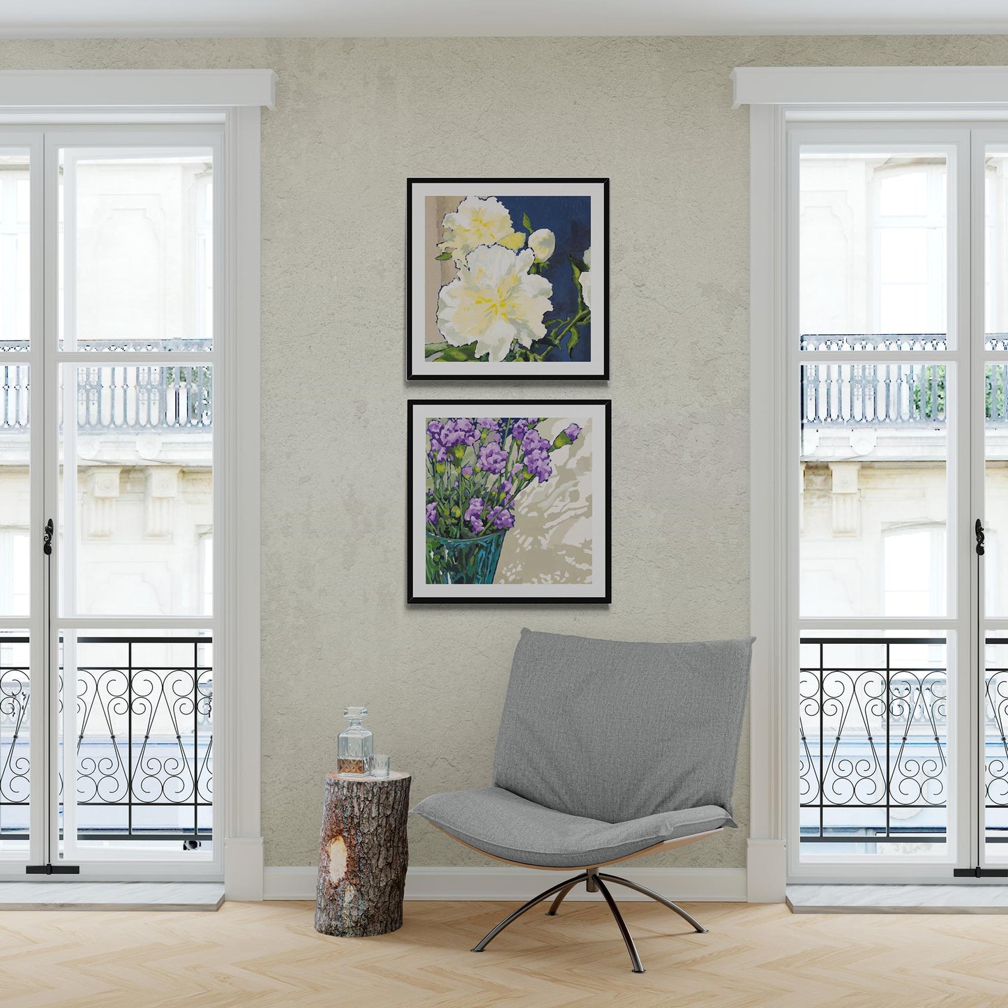 White Peonies #1050 Framed Fine Art Print - White Peonies Design, Square 2-Inch Premium Gallery Matting