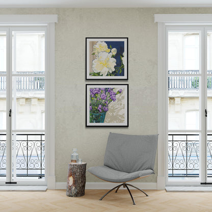 White Peonies #1050 Framed Fine Art Print - White Peonies Design, Square 2-Inch Premium Gallery Matting