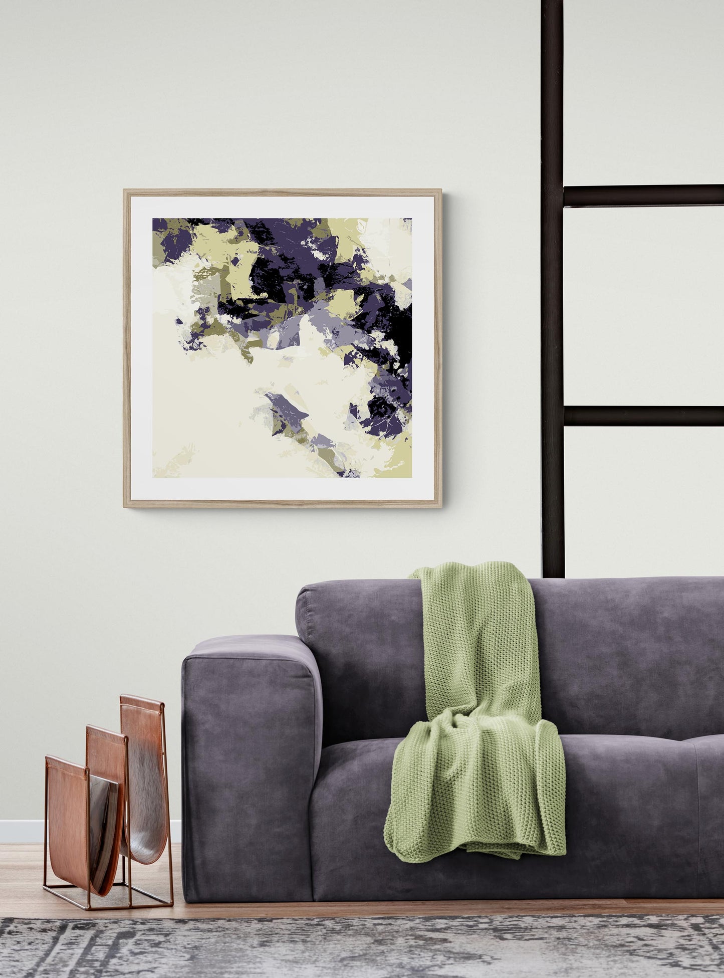 Concord Wine #1261-7693 Abstract Graphic Art Print - Saturated Purple & Midnight Charcoal Design, Square 2-Inch Premium Gallery Matting