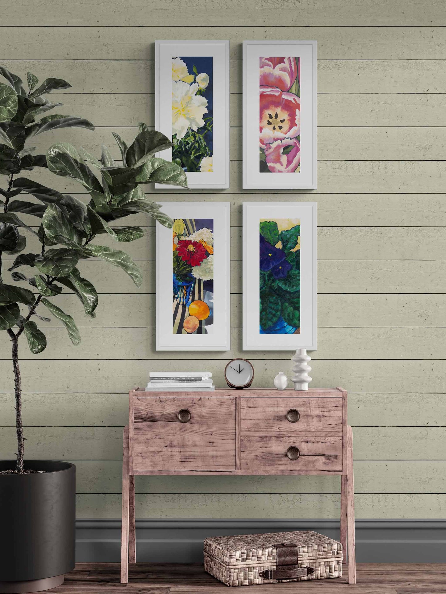 Pink Tulips #1080 Framed Fine Art Print - Vertical 2-Inch Premium Gallery Matting - Panoramic Layout