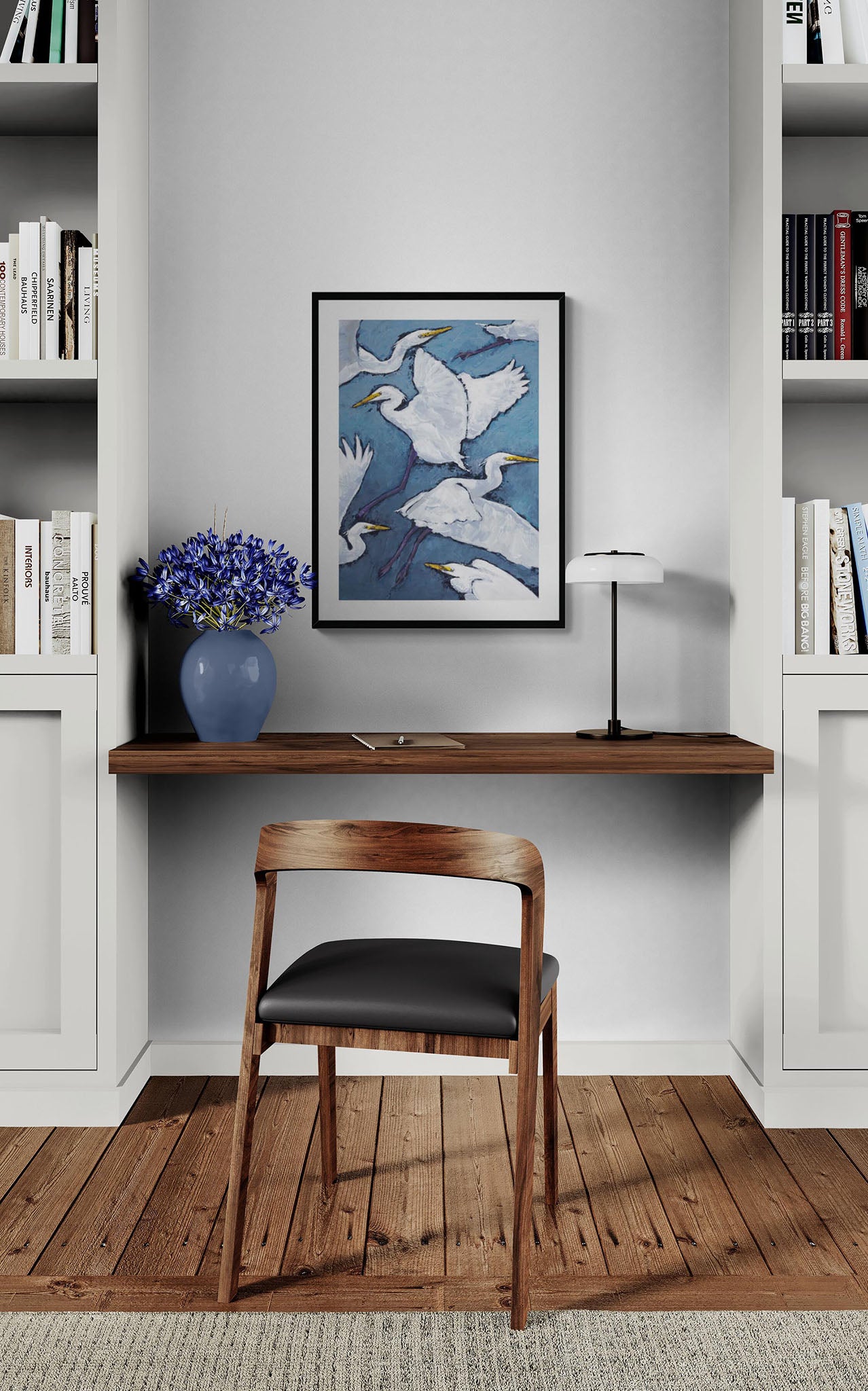 White Herons #1020-001 Framed Fine Art Print - Vertical 2-Inch Premium Gallery Matting