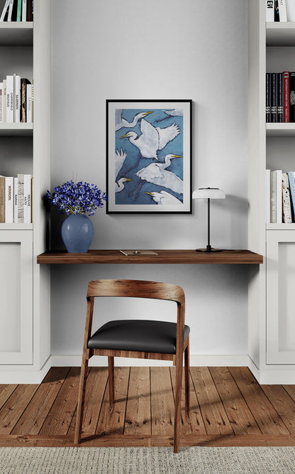 White Herons #1020-001 Framed Fine Art Print - Vertical 2-Inch Premium Gallery Matting