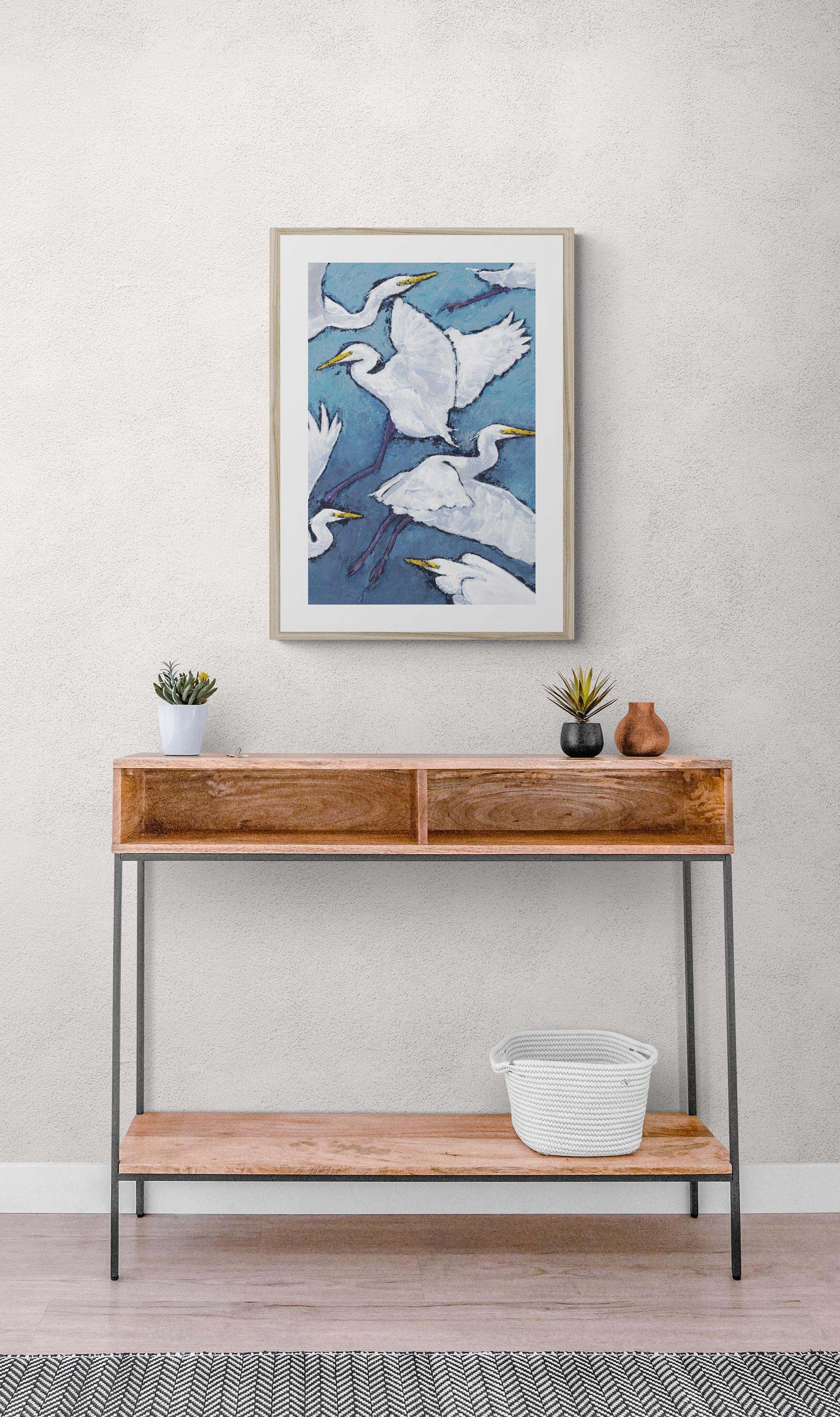 White Herons #1020-001 Framed Fine Art Print - Vertical 2-Inch Premium Gallery Matting