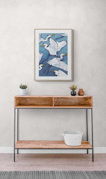 White Herons #1020-001 Framed Fine Art Print - Vertical 2-Inch Premium Gallery Matting