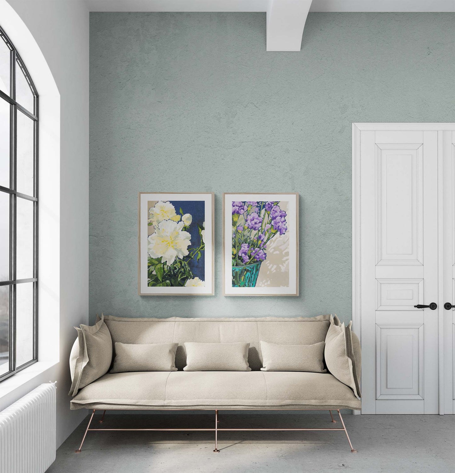 White Peonies, Focues Design Two #1050-002 Framed Fine Art Print - Vertical 2-Inch Premium Gallery Matting