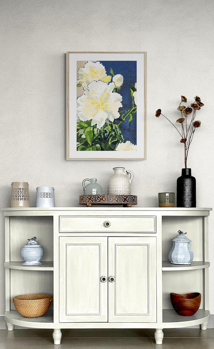 White Peonies, Focues Design Two #1050-002 Framed Fine Art Print - Vertical 2-Inch Premium Gallery Matting