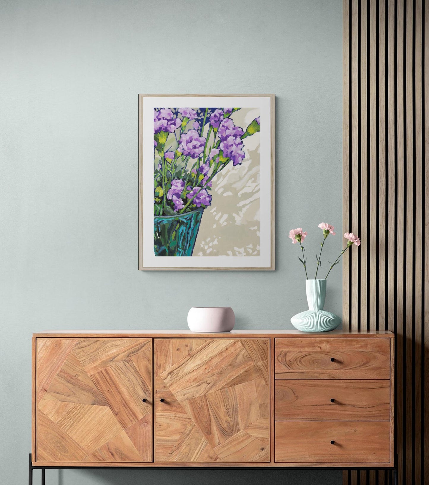 Mauve Carnations #1070 Framed Fine Art Print - Vertical 2-Inch Premium Gallery Matting