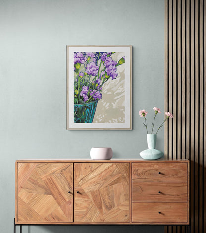 Mauve Carnations #1070 Framed Fine Art Print - Vertical 2-Inch Premium Gallery Matting