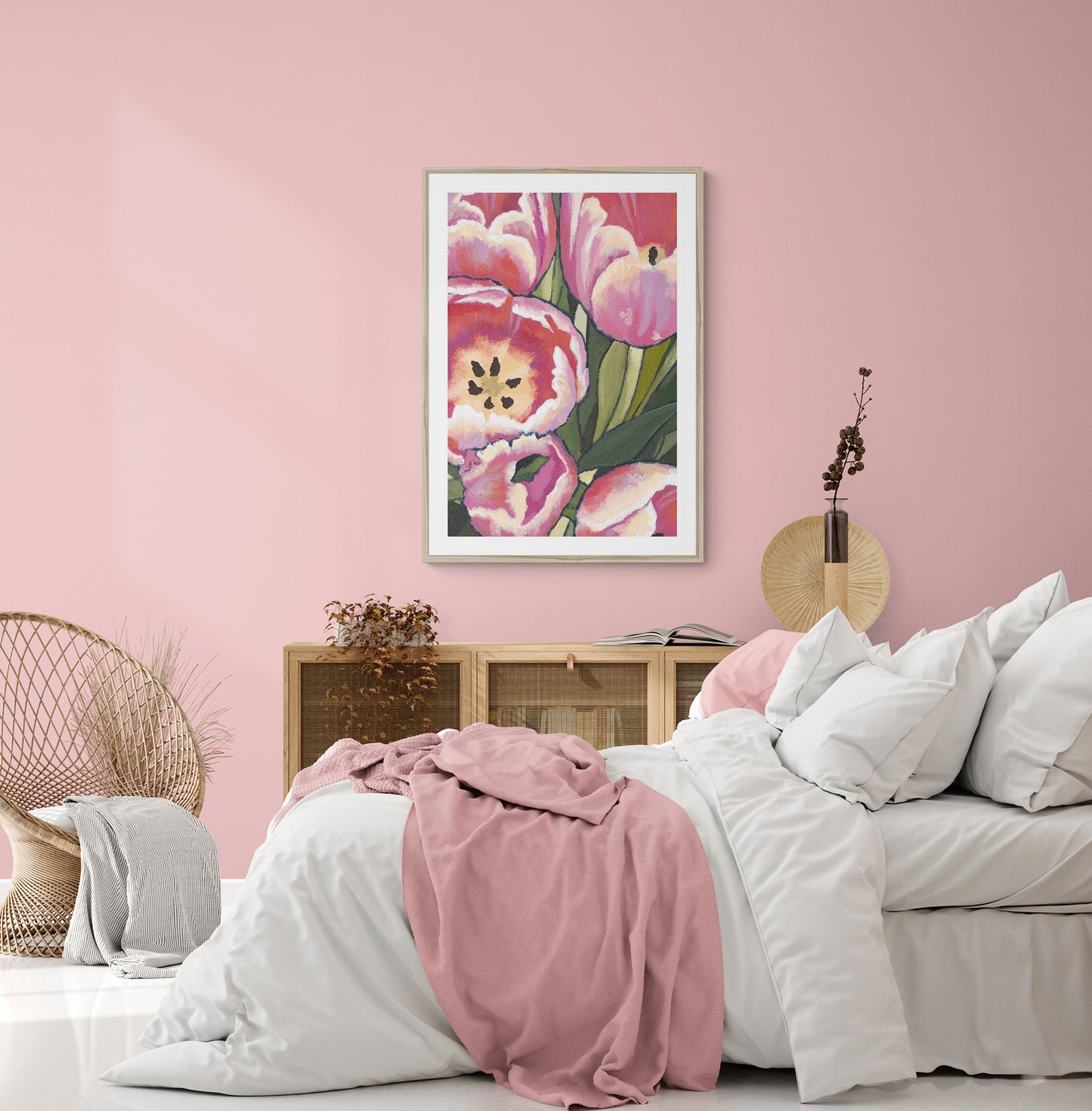 Pink Tulips #1080 Framed Fine Art Print - Vertical 2-Inch Premium Gallery Matting