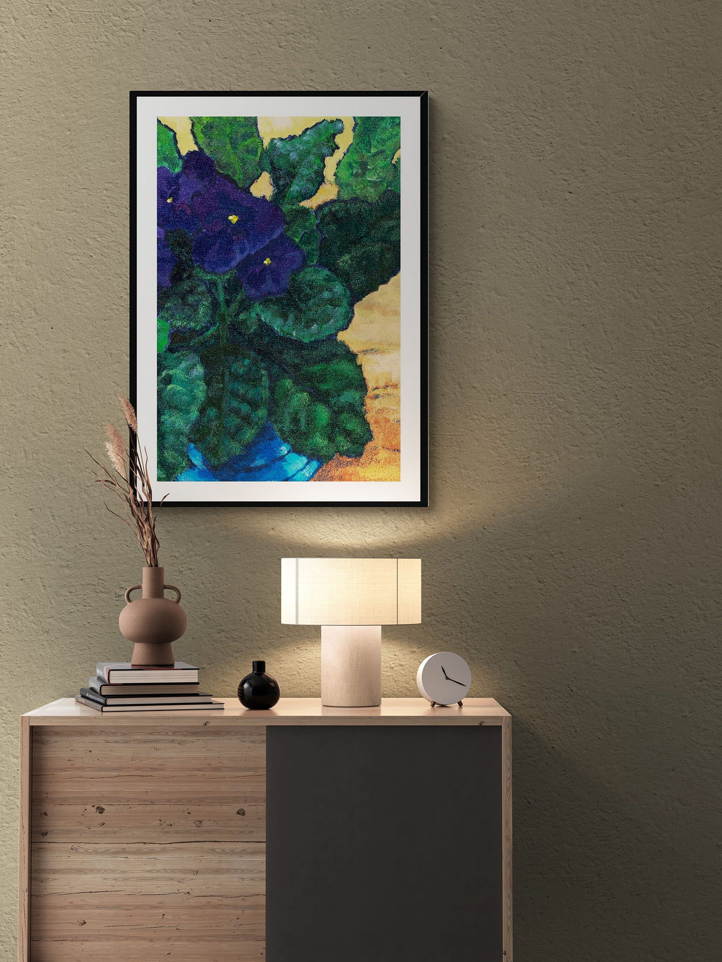 African Violets #1090 Framed Fine Art Print - Vertical 2-Inch Premium Gallery Matting