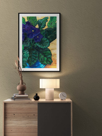 African Violets #1090 Framed Fine Art Print - Vertical 2-Inch Premium Gallery Matting