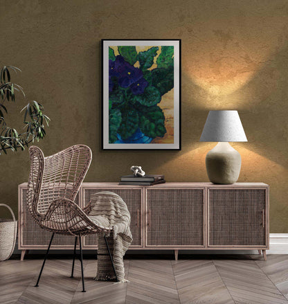 African Violets #1090 Framed Fine Art Print - Vertical 2-Inch Premium Gallery Matting