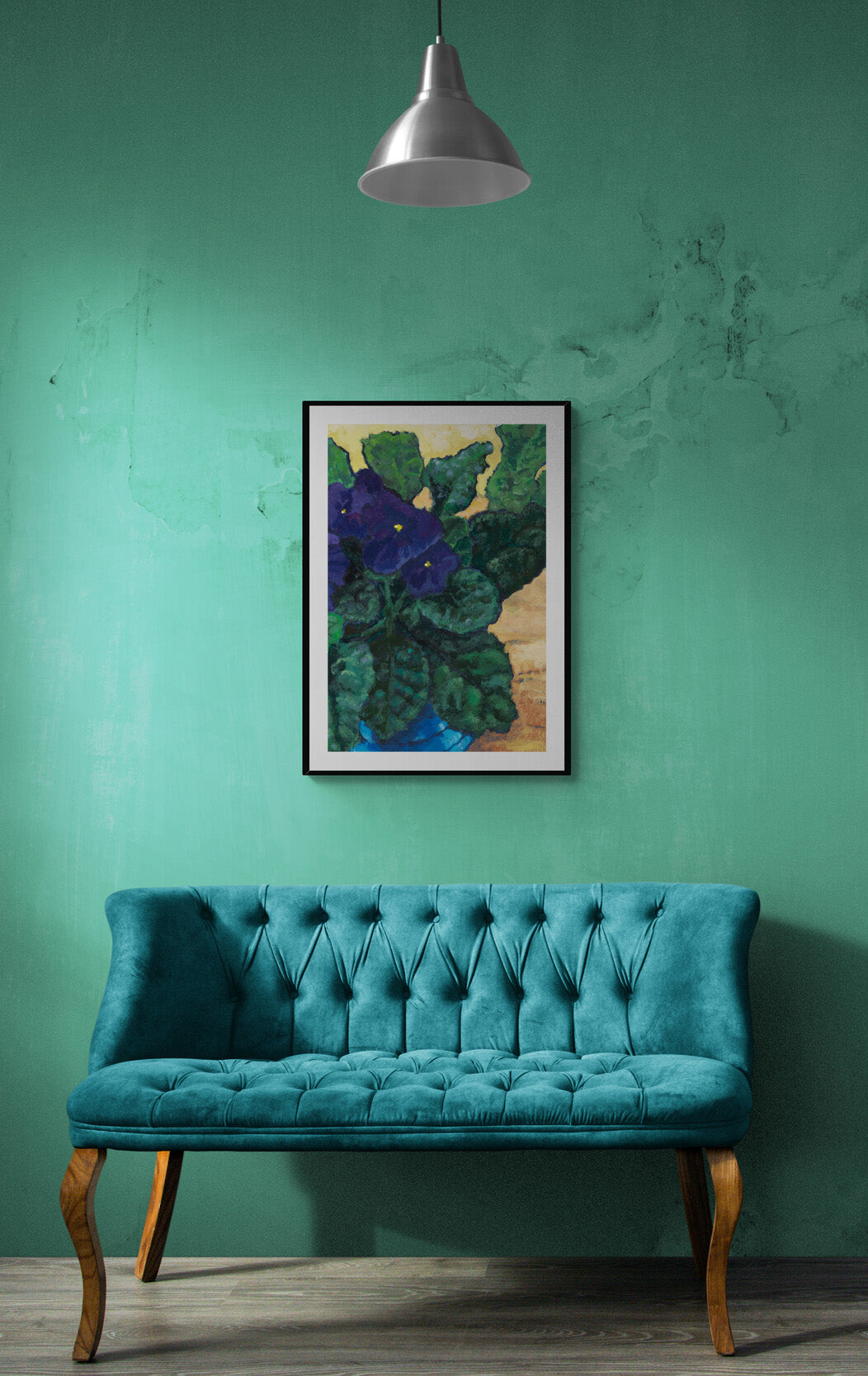 African Violets #1090 Framed Fine Art Print - Vertical 2-Inch Premium Gallery Matting
