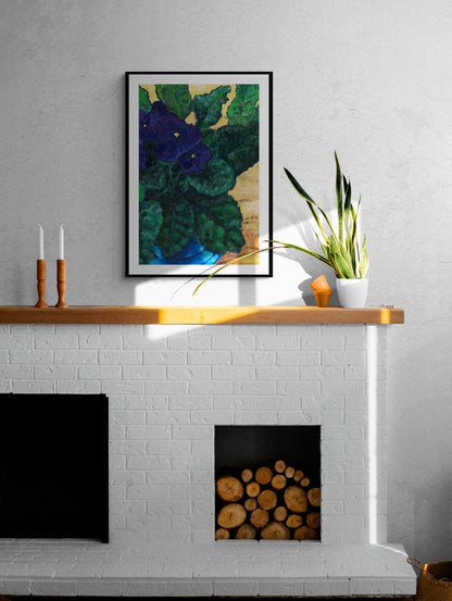 African Violets #1090 Framed Fine Art Print - Vertical 2-Inch Premium Gallery Matting