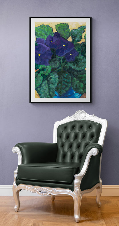 African Violets #1090 Framed Fine Art Print - Vertical 2-Inch Premium Gallery Matting