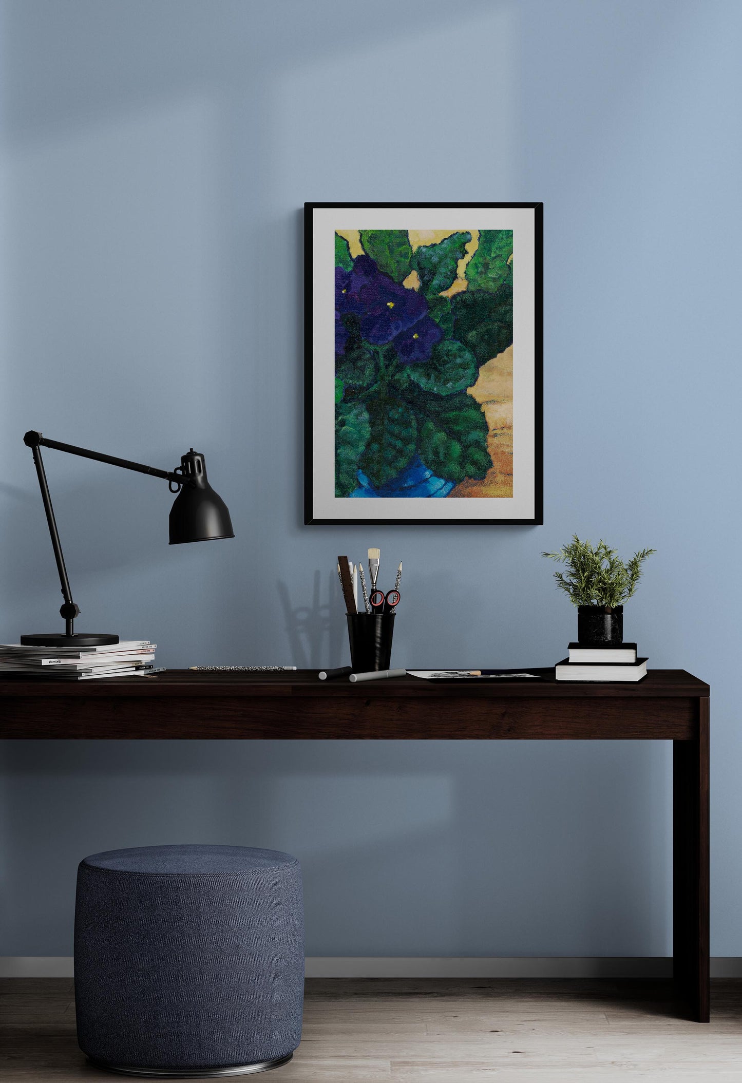 African Violets #1090 Framed Fine Art Print - Vertical 2-Inch Premium Gallery Matting