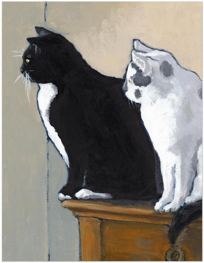 Black Cat White Cat — Fine Art Note Cards with Black & White Design, Blank Inside, Pack of 10 with Envelopes #NCNA-2103