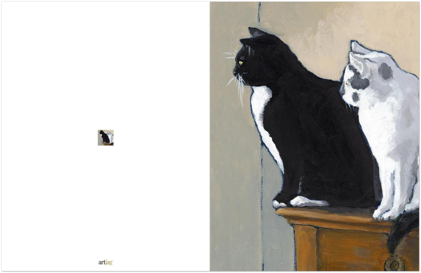 Black Cat White Cat — Fine Art Note Cards with Black & White Design, Blank Inside, Pack of 10 with Envelopes #NCNA-2103