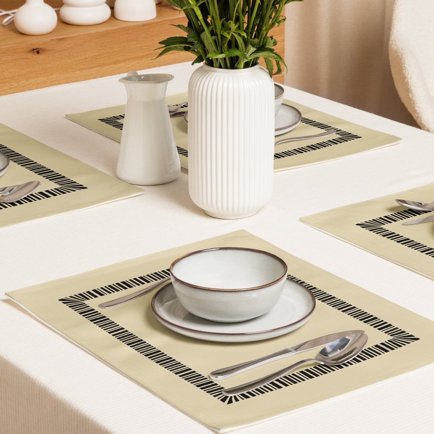 Placemat Set with Hand-painted Classic Border Motif Print, CABM-1014