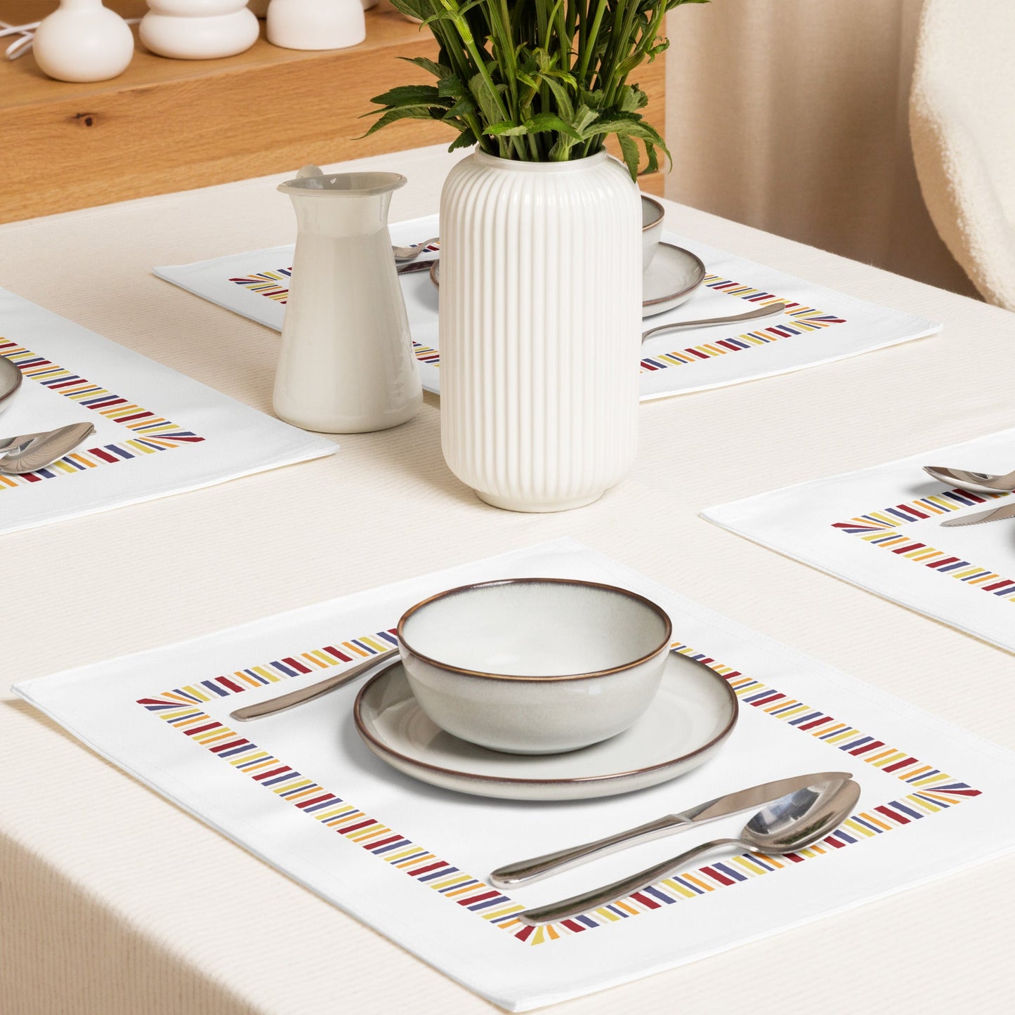 Placemat Set with Hand-painted Classic Border Motif Print, CABM-1030