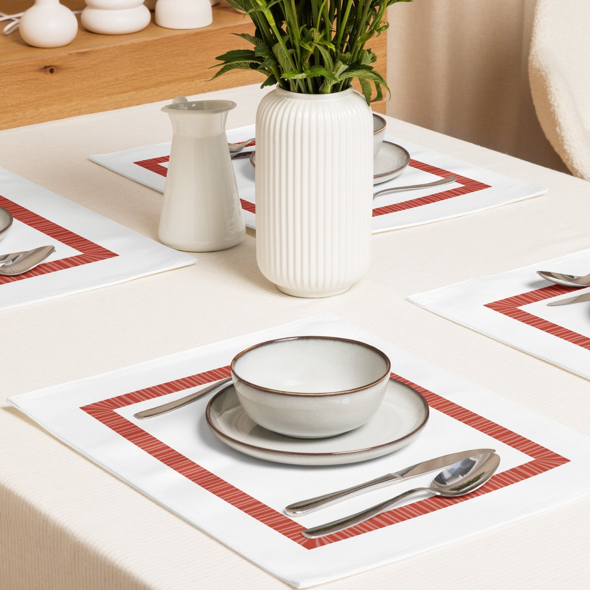 Placemat Set with Hand-painted Classic Border Motif Print, CABM-1135