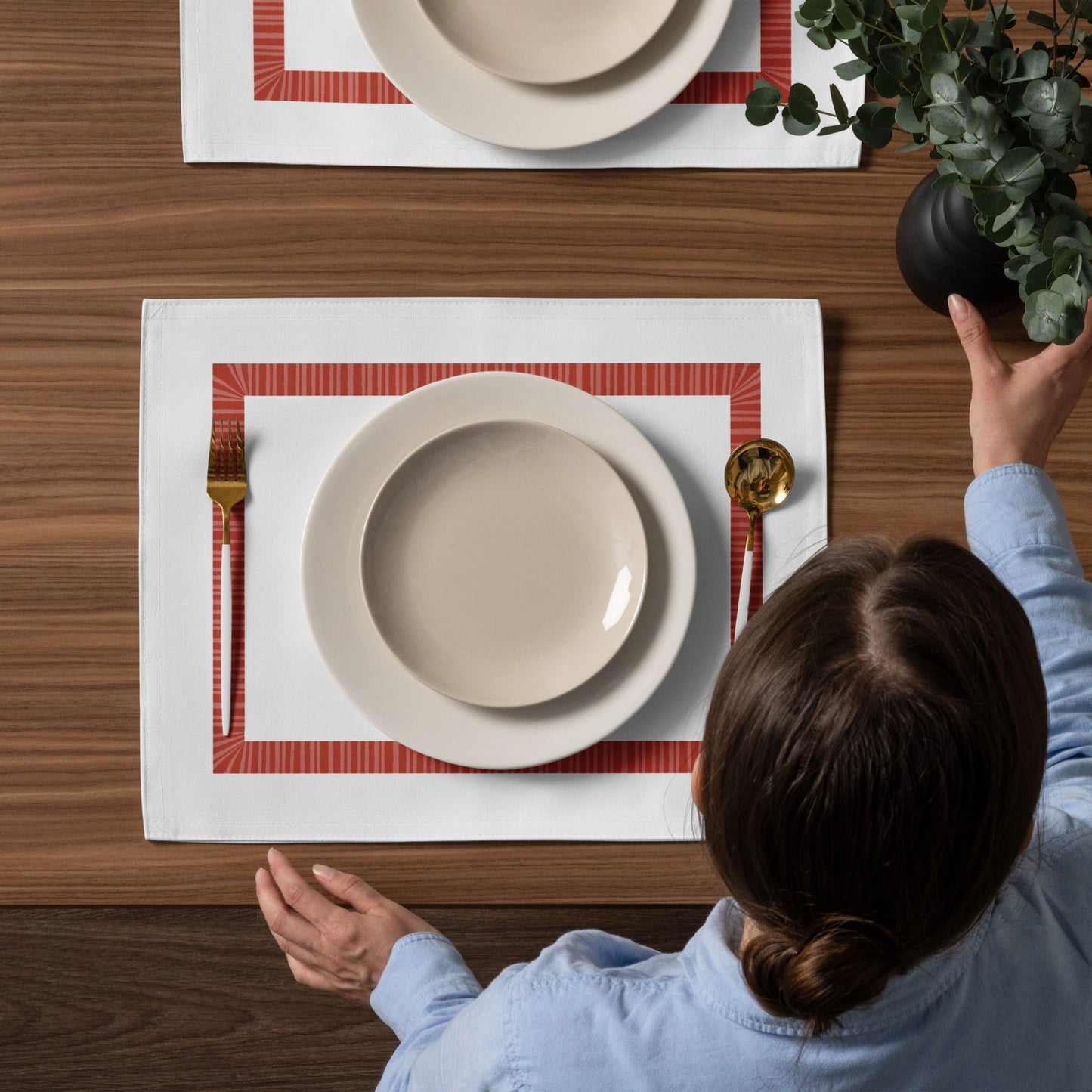 Placemat Set with Hand-painted Classic Border Motif Print, CABM-1135