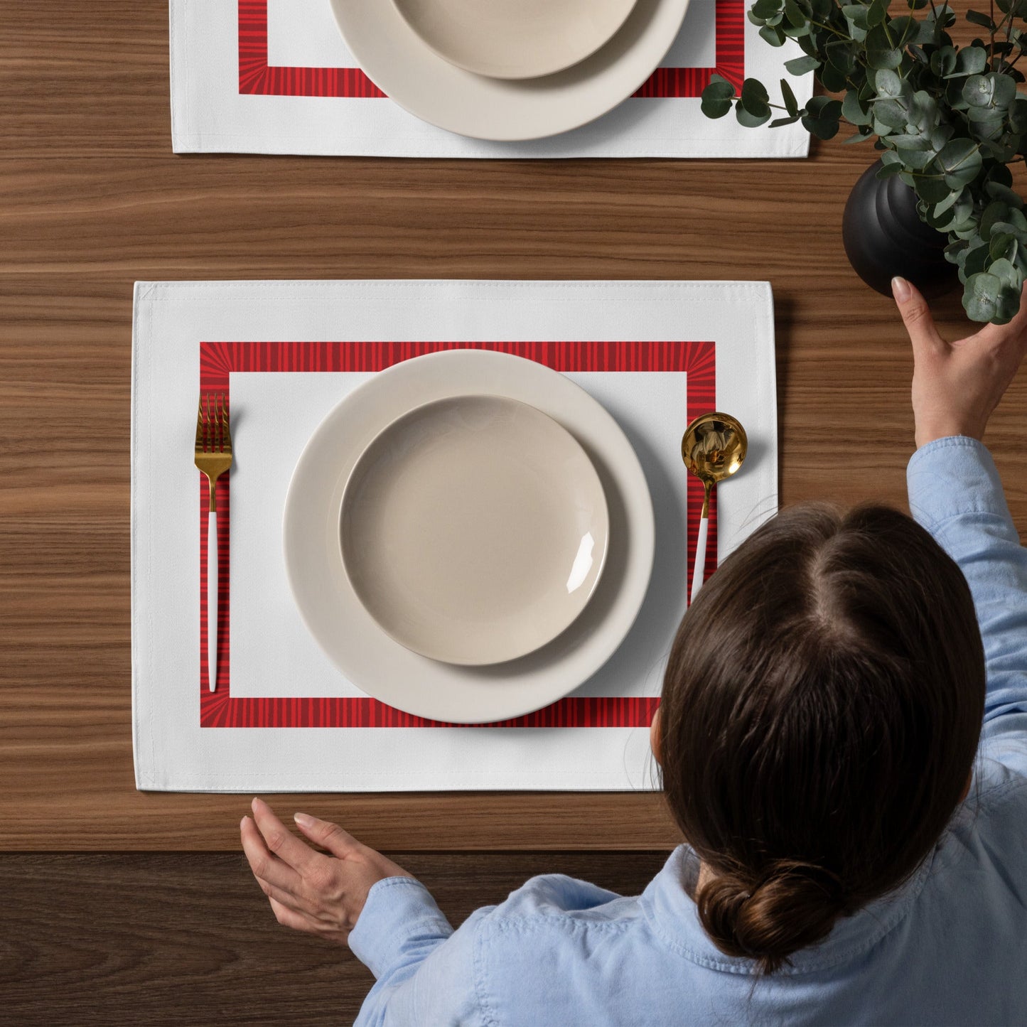 Placemat Set with Hand-painted Classic Border Motif Print, CABM-1191