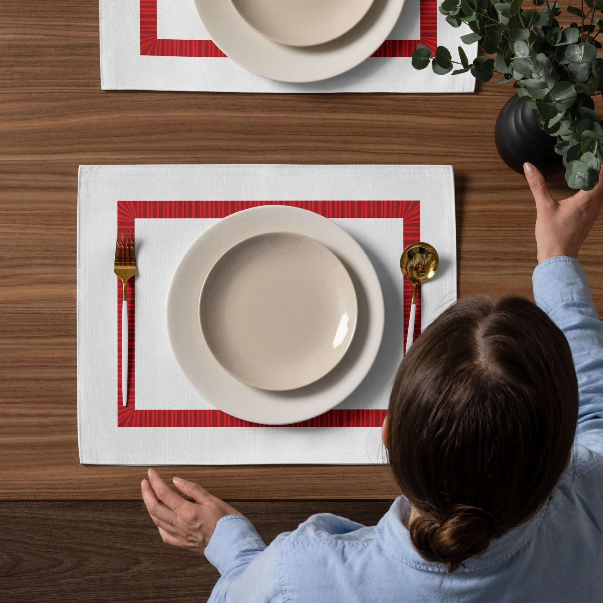 Placemat Set with Hand-painted Classic Border Motif Print, CABM-1191